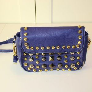 Leather Blue Studded Rivet Crossbody Bag Purse